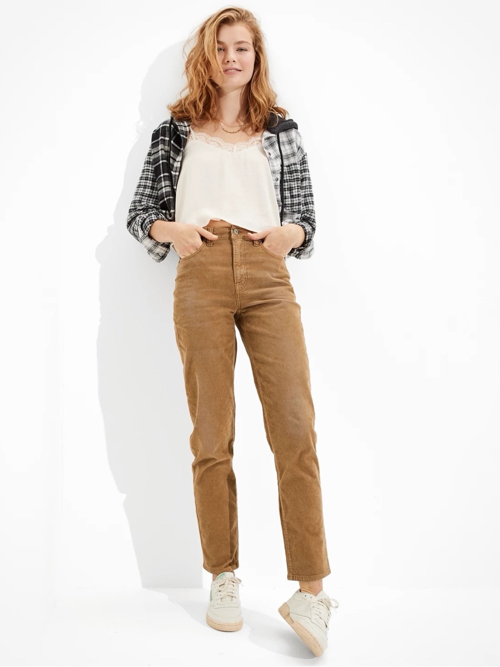 American Eagle Stretch Corduroy Mom Straight Pant Tan Size 000